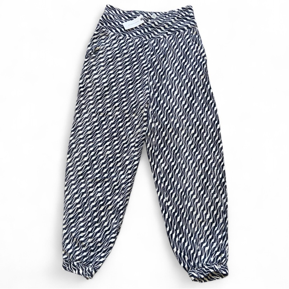 Anthropologie Printed Jogger Pants Size 2 Cream Black Linen Viscose Casual Boho - Picture 3 of 6